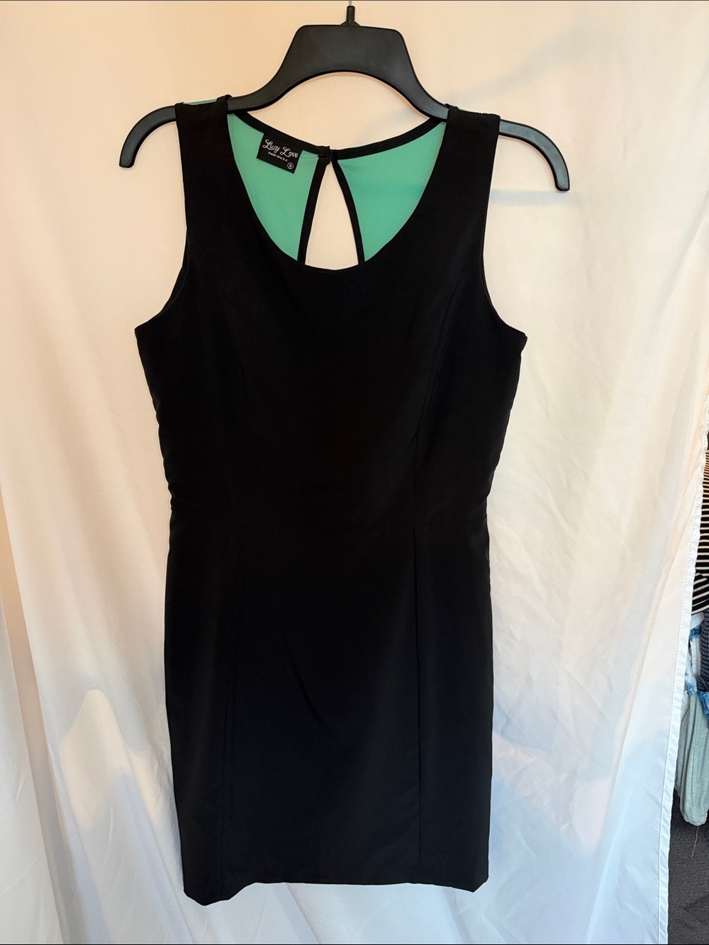 Lucy Love Black Sheath Dress with Mint Back Detail
